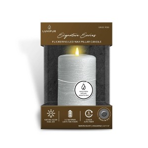 LumiPur 3.5"x5" Signature Natural Glow Flickering Flameless LED Wax Pillar Candle Gray Fog - 1 of 4