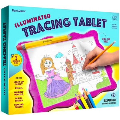 Dan&Darci Light-Up Tracing Pad for Kids - Rechargeable, Multi-Level, Includes Pencils, Blank &Tracing Sheets, Birthday Gifts for Girls