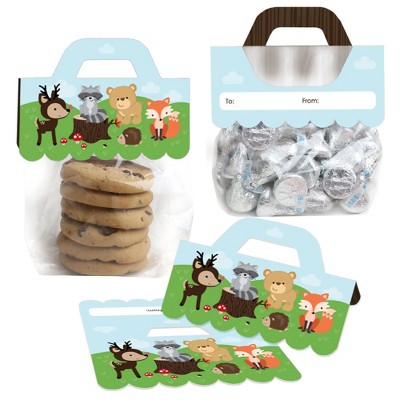Big Dot of Happiness Woodland Creatures DIY Baby Shower or Birthday Party Clear Goodie Favor Bag Labels Candy Bags with Toppers Set of 24