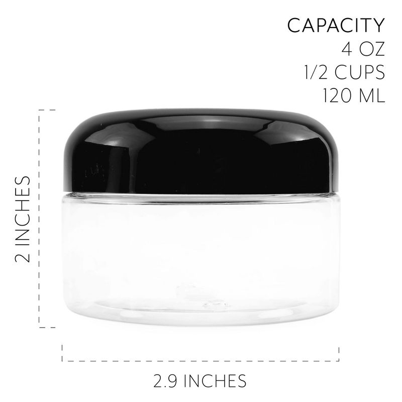 Cornucopia Brands 4oz Clear Plastic Jars, 12pk; Jars w/Black Domed Lids, 2 of 7