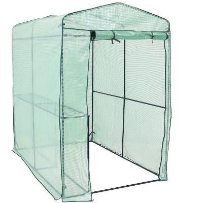 Sunnydaze Outdoor Portable Plant Shelter Petite Deluxe Mini Walk-In Greenhouse with Roll-Up Door - 1 Shelf - Green - Size