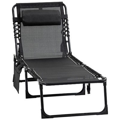 Black Steel Armless Chaise Lounge with Cushions