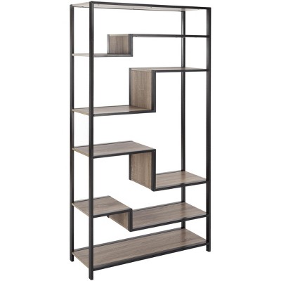 Joanna Transitional Oak and Black Wood Etagere, 32"W x 12"D x 62"H