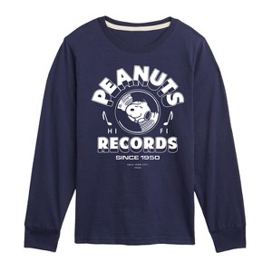 Boys' - Peanuts - Records Snoopy Vinyl Long Sleeve Graphic T-Shirt - 1 of 4