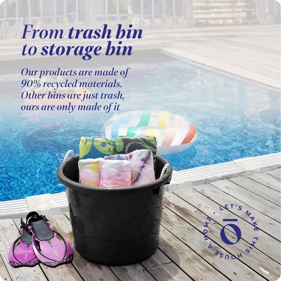 Set of 4 Black Large Plastic Utility Storage Buckets with Rope Handles