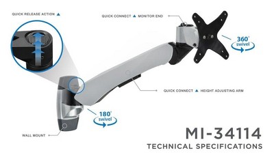 Silver Adjustable Full Motion Monitor Wall Mount for 32" Screens
