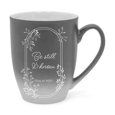 Elanze Designs Be Still And Know Two Toned Ombre Matte Gray and White 12 ounce Ceramic Stoneware Coffee Cup Mug