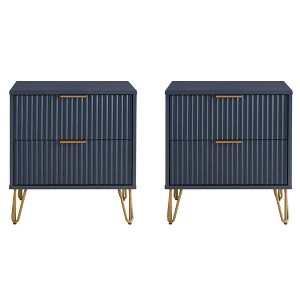 Manhattan Comfort Set of 2 Dumbo 2 Drawer Nightstands Midnight Blue: Modern Style, MDF, Metal Glides - 1 of 4
