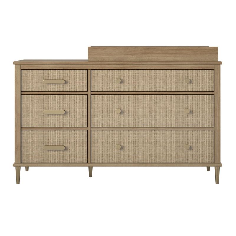 Shiloh Wide 6 Drawer Convertible Dresser & Changing Table, Natural and Faux Rattan, 1 of 5