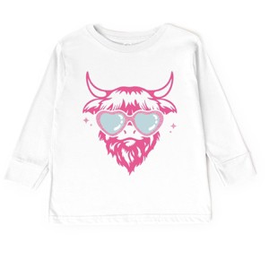 Cow Heart Glasses Glitter - Toddler Long Sleeve Graphic Tee - 1 of 4