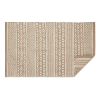 Handmade Beige Cotton Stripe Rectangular Rug 2x3 ft