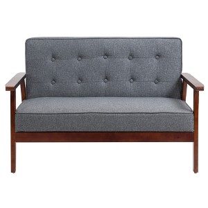 HOMCOM Modern Upholstered 2-Seat Loveseat Sofa with Linen-Touch Fabric and Rubberwood Legs, gray - 1 of 4