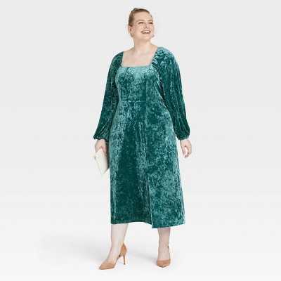 Women's Plus Size Velvet Long Sleeve Dress - Ava & Viv™ Green 4X