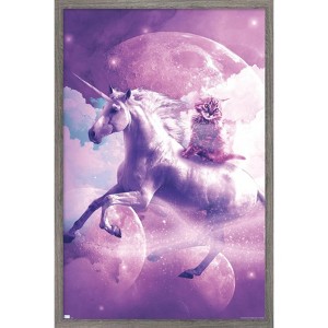 Trends International James Booker - Kitty Cat Riding On Space Galaxy Unicorn Framed Wall Poster Prints - 1 of 4