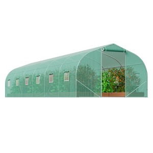 VEVOR Walk-in Tunnel Greenhouse, 29.5x9.8x6.6 ft Hoop House Greenhouse Tunnel with Galvanized Steel Frame, PE Cover, Roll-up Zipper Door, 12 Windows - 1 of 4