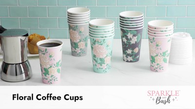 24 Assorted Disposable Paper Drinking Cups and Saucers Floral Design