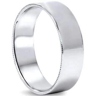 Pompeii3 Mens Milgrain 6mm Flat High Polished Wedding Band