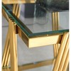 20" Square Modern Stainless Steel End Table with Double-Layer Tempered Glass and Storage - 3 of 4
