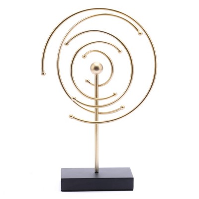 LuxenHome 16.12" LuxenHome Gold Metal Abstract Spiral Tabletop Decor with Black Wood Base..