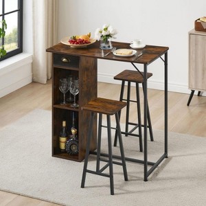 3-Piece Rectangular Kitchen Dining Table Set with Storage Drawer & Shelves, Bar Table and Chairs Set for Small Spaces, Apartments, Cafes - 1 of 4