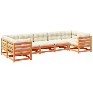 vidaXL Patio Sofa Set - Wax Brown Pine Wood 7 Piece Set Outdoor Garden Furniture with Cream Cushions - Modular Design - 1 of 4