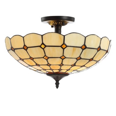 16" Glass/Metal Jennifer Tiffany Style Semi Flush Mount (Includes Energy Efficient Light Bulb) Cream - JONATHAN Y