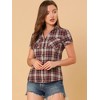 INSPIRE CHIC Women's Classic Short Sleeve Button Down Plaid Shirt - 3 of 4