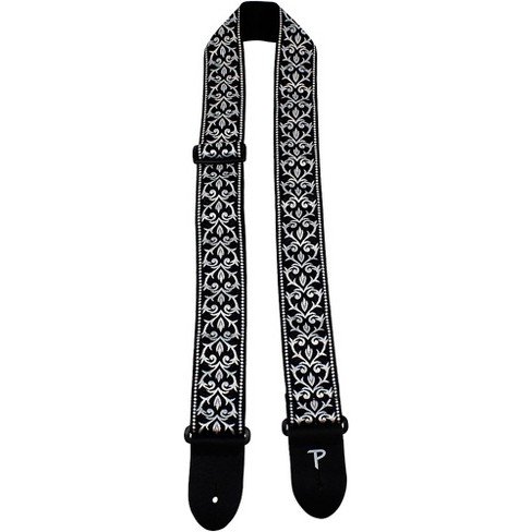 Perri's 2" Wide Black & White Tribal Design Jacquard Sewn on Nylon Webbing Backing & Leather Ends - image 1 of 4