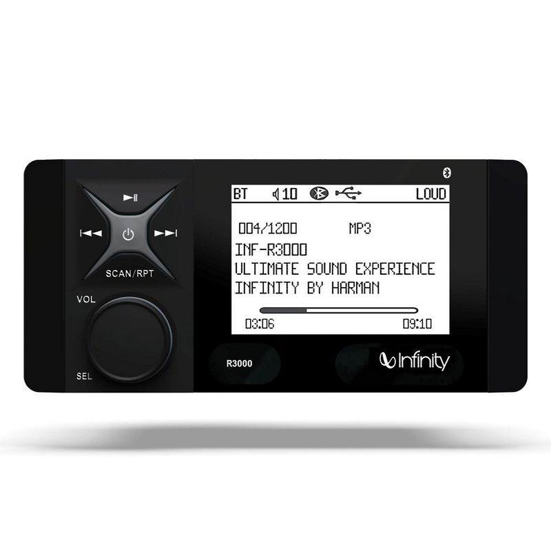 Infinity INF3000 AM/FM/WB, BT5, Aux in, USB input, 4" monochromatic LCD, Rotary, 2 ohm stable, 1 of 4