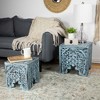 Northlight Set of 2 Antique Blue Square Stackable Nesting Side Table and Stool 16" - 2 of 4
