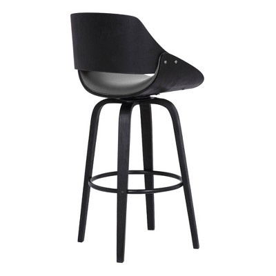 Sleek Modern 41.5" Swivel Barstool in Gray Faux Leather and Black Wood