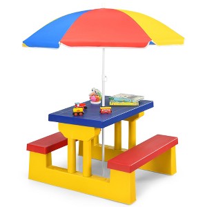 Costway Kids Picnic Table Set W/Removable Umbrella Indoor Outdoor Garden Patio - 1 of 4