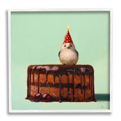 Stupell Industries Party Hat Bird Chocolate Cake Framed Giclee Art
