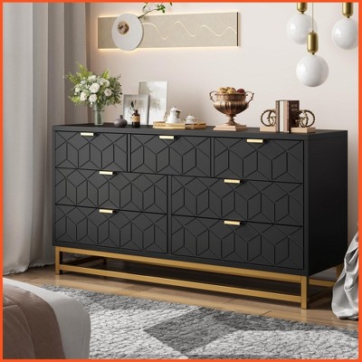 Dresser for Bedroom, 53.5" Wide Dresser Organizer, 7 Drawer with Golden Metal Handle and Legs