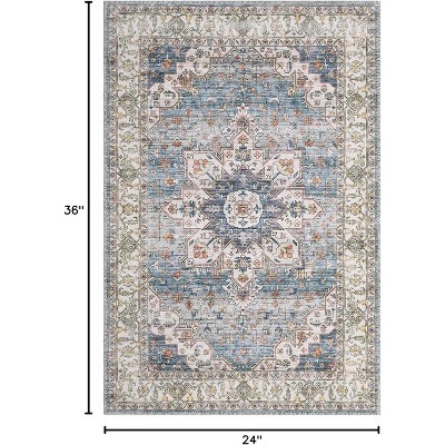 Vintage Floral Print Area Rug,Traditional Washable Indoor Boho Carpet Low Pile Non-Shedding Floor Mat with Non-Slip Rubber Backing