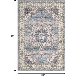 Vintage Floral Print Area Rug,Traditional Washable Indoor Boho Carpet Low Pile Non-Shedding Floor Mat with Non-Slip Rubber Backing - 1 of 4