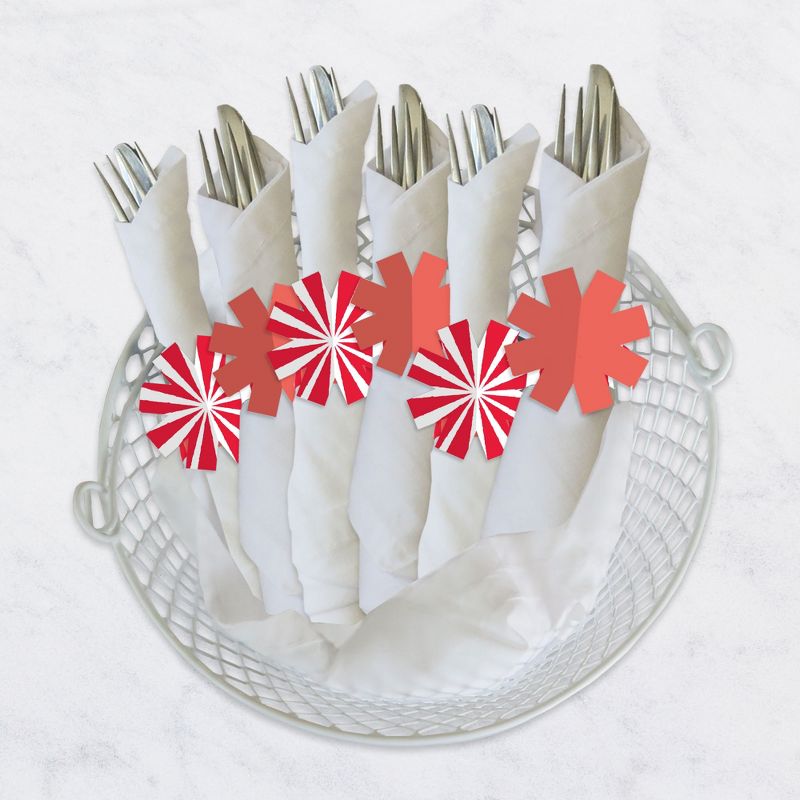 Big Dot of Happiness Red Stripes - Simple Party Paper Napkin Holder - Napkin Rings - Set of 24, 3 of 9