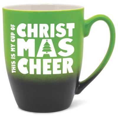 Elanze Designs This is My Cup of Christmas Cheer Two Toned Ombre Matte Green and Black 12 ounce Ceramic Stoneware Coffee Cup Mug
