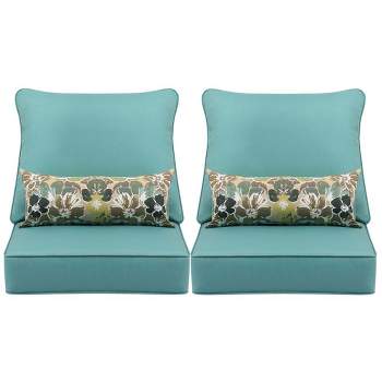 Aoodor 24'' x 24'' Outdoor Deep Seat Chair Cushion Set,Set of 2 Seats, 2 Backs, 2 Pillows)