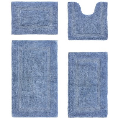 Lux Premium 100% Cotton Tufted Solid Reversible 4 Piece Bath Rug Set – Ultra-Soft, Water-Absorbent, Durable, Machine Washable Bathroom Rug