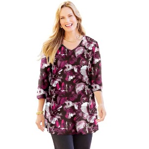 Catherines Women's Plus Size Easy Fit 3/4-Sleeve V-Neck Tunic - 1 of 2