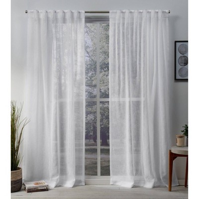 Set of 2 (63"x50") Belgian Sheer Hidden Tab Top Curtain Panel White - Exclusive Home: Mid-Century Modern, OEKO-TEX Certified