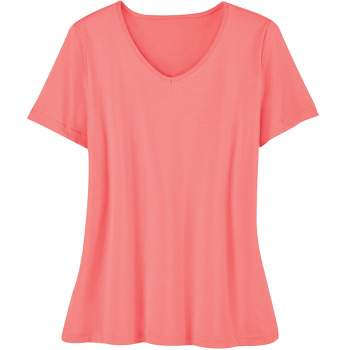 Collections Etc Soft Knit V-Neck Short-Sleeve Basic Cotton and Polyester Tee