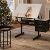 MDF and Metal Adjustable Drafting Table with Stool and 3 Storage Drawers - 2 of 4