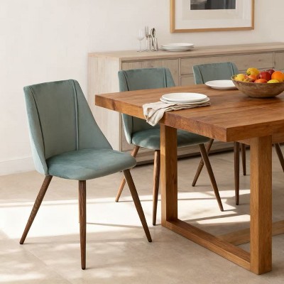 Homy Casa Upholstered Dining Chairs with High Back & Wood-Grain Metal Legs, Set of 2, Mint Green