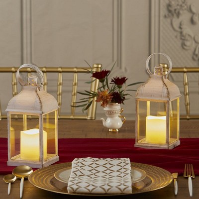 Winter Elegance Glass Tabletop Lantern with LED Candle - Set of 2