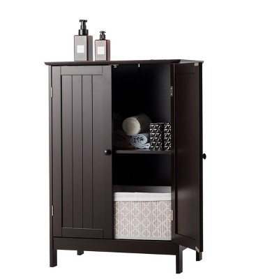 Tangkula Bathroom Storage Cabinet with Double Doors Wooden Cupboard Shoe Cabinet