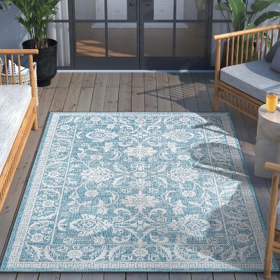 Lia Blue Oriental Synthetic 8' x 10' Easy-Care Outdoor Rug