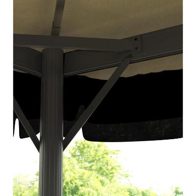 Khaki 10x10FT Outdoor Gazebo with Double Roof and Curtains