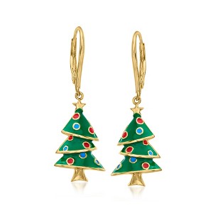 Ross-Simons Multicolored Enamel Christmas Tree Drop Earrings in 18kt Gold Over Sterling - 1 of 4